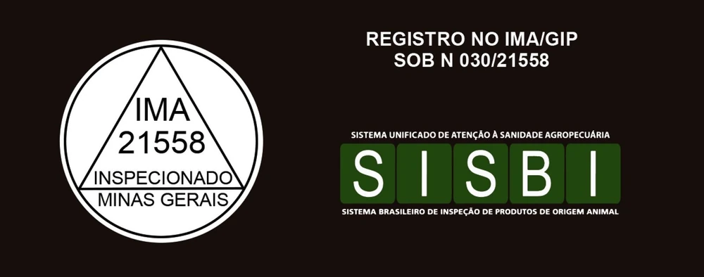 Selo de inspeção do IMA, registro 21558, e selo do SISBI